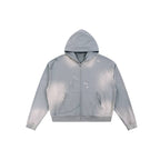 Sun Fade Frayed Raw Edge Fleece Zip Hoodie