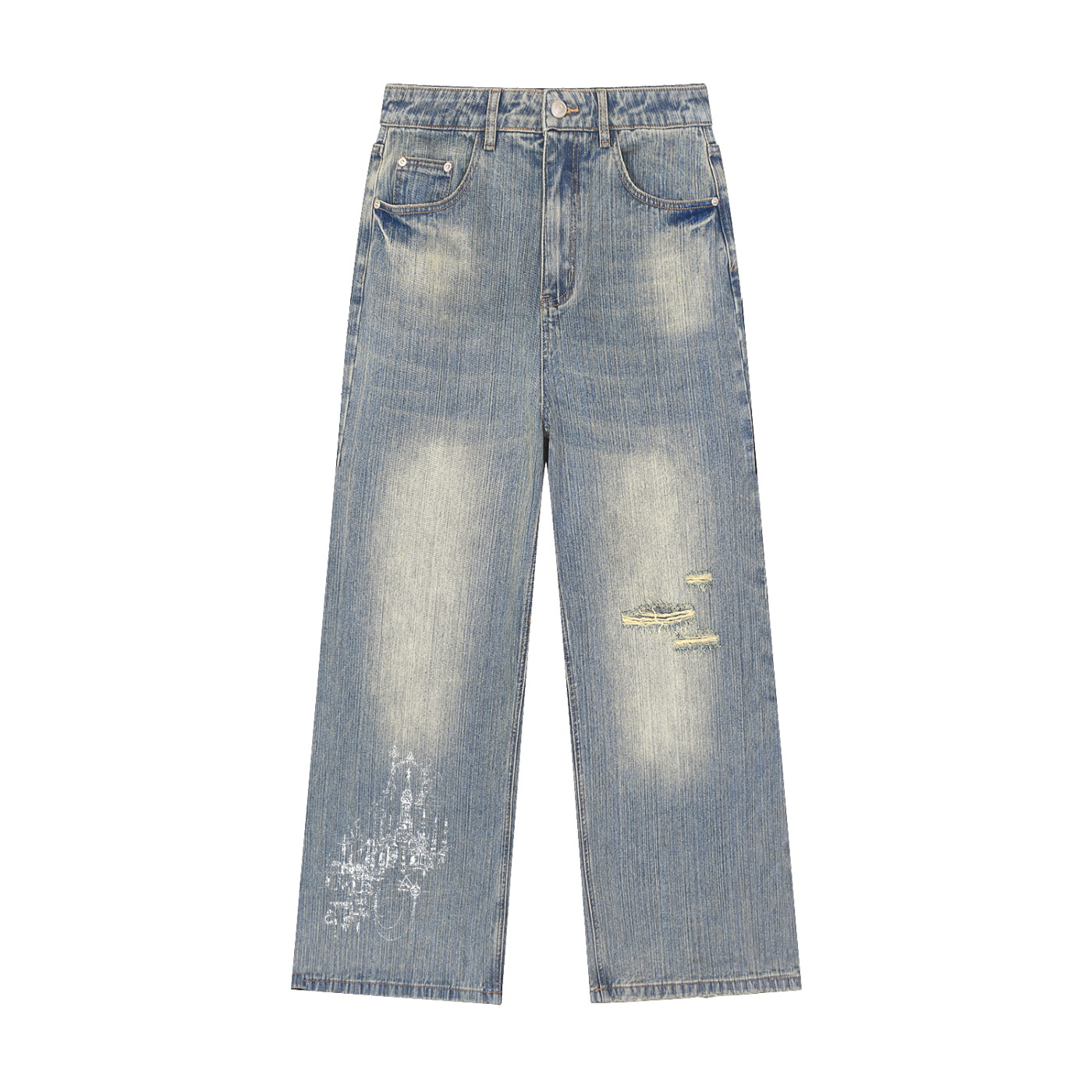 Vintage Wash Distressed Denim Jeans