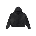 Sun Fade Frayed Raw Edge Fleece Zip Hoodie