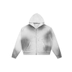 Sun Fade Frayed Raw Edge Fleece Zip Hoodie